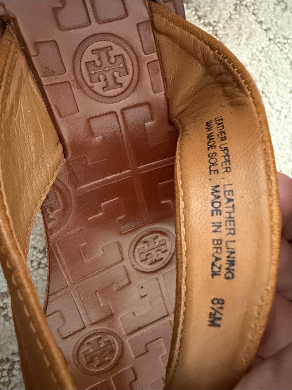 Tory Burch Brown Leather Logo Thong Wedge Sandals with Gold Medallions - Picture 6 of 6